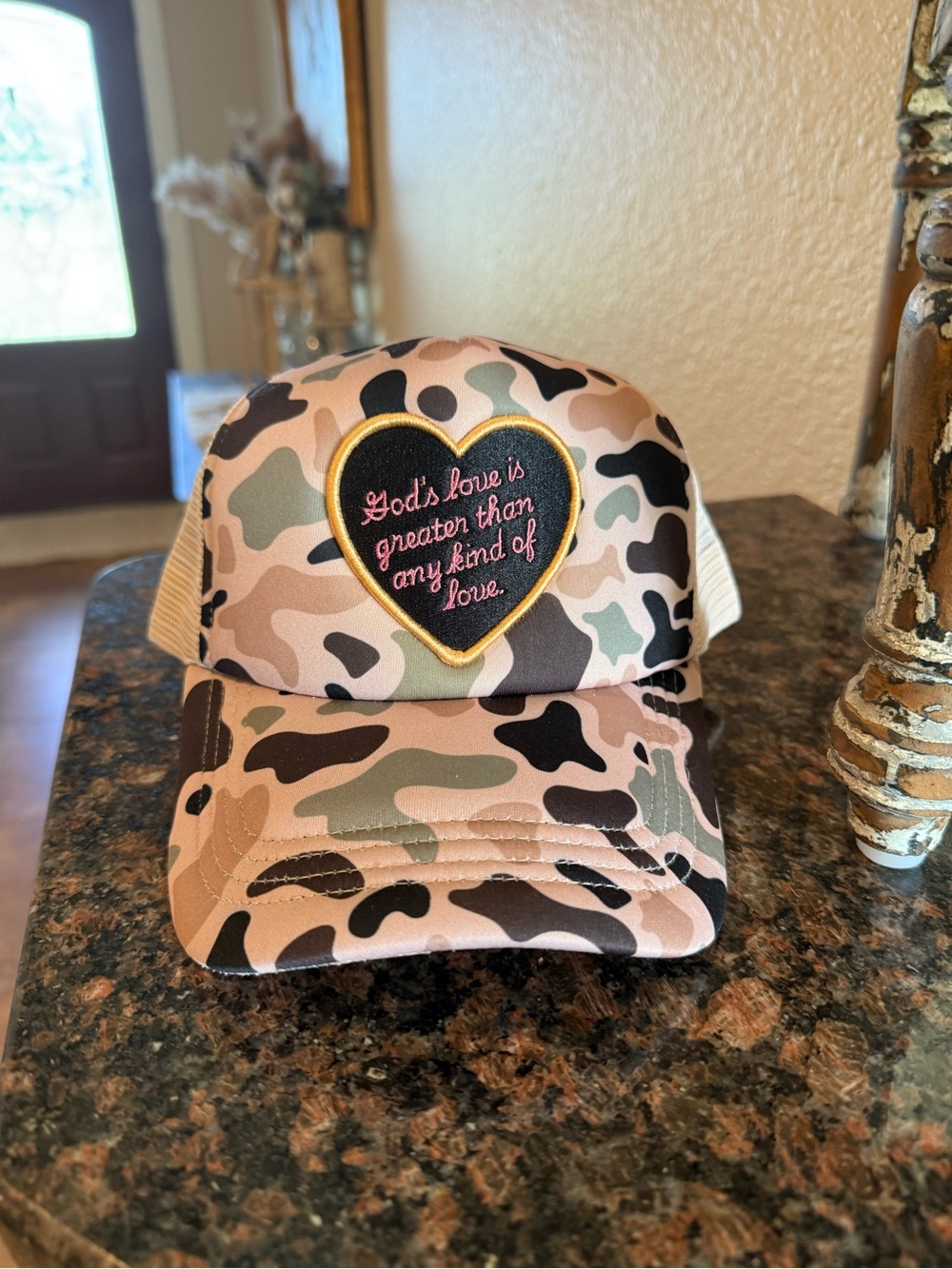 New Camo Foam Christian Trucker hat God’s love